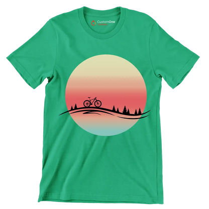 Sunset Ride T-Shirt – Serenity for Cyclists - Bicycle Themed T-Shirt-Green-S-Custom One Express
