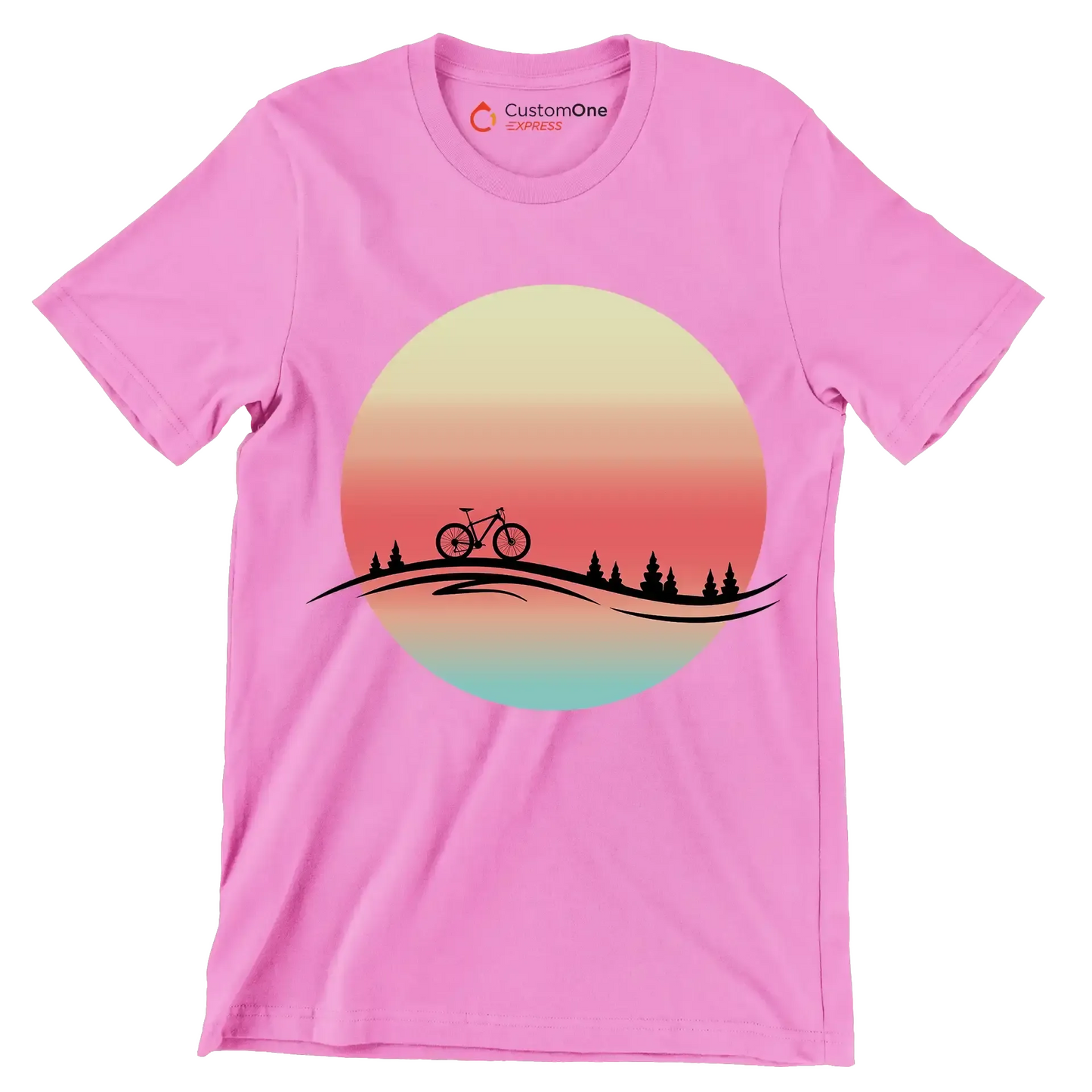 Sunset Ride T-Shirt – Serenity for Cyclists - Bicycle Themed T-Shirt-Pink-S-Custom One Express