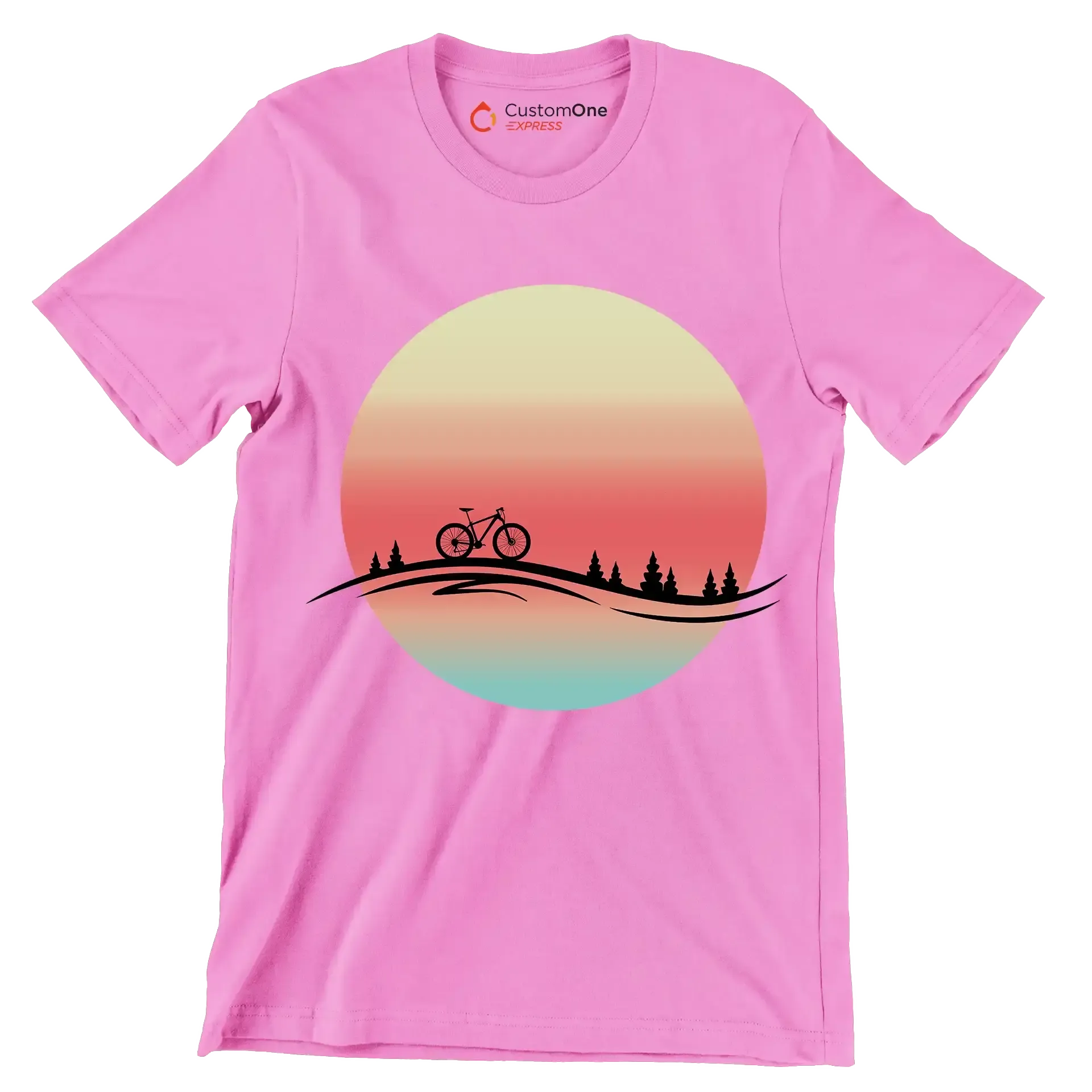 Sunset Ride T-Shirt – Serenity for Cyclists - Bicycle Themed T-Shirt-Pink-S-Custom One Express