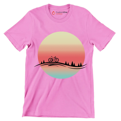 Sunset Ride T-Shirt – Serenity for Cyclists - Bicycle Themed T-Shirt-Pink-S-Custom One Express