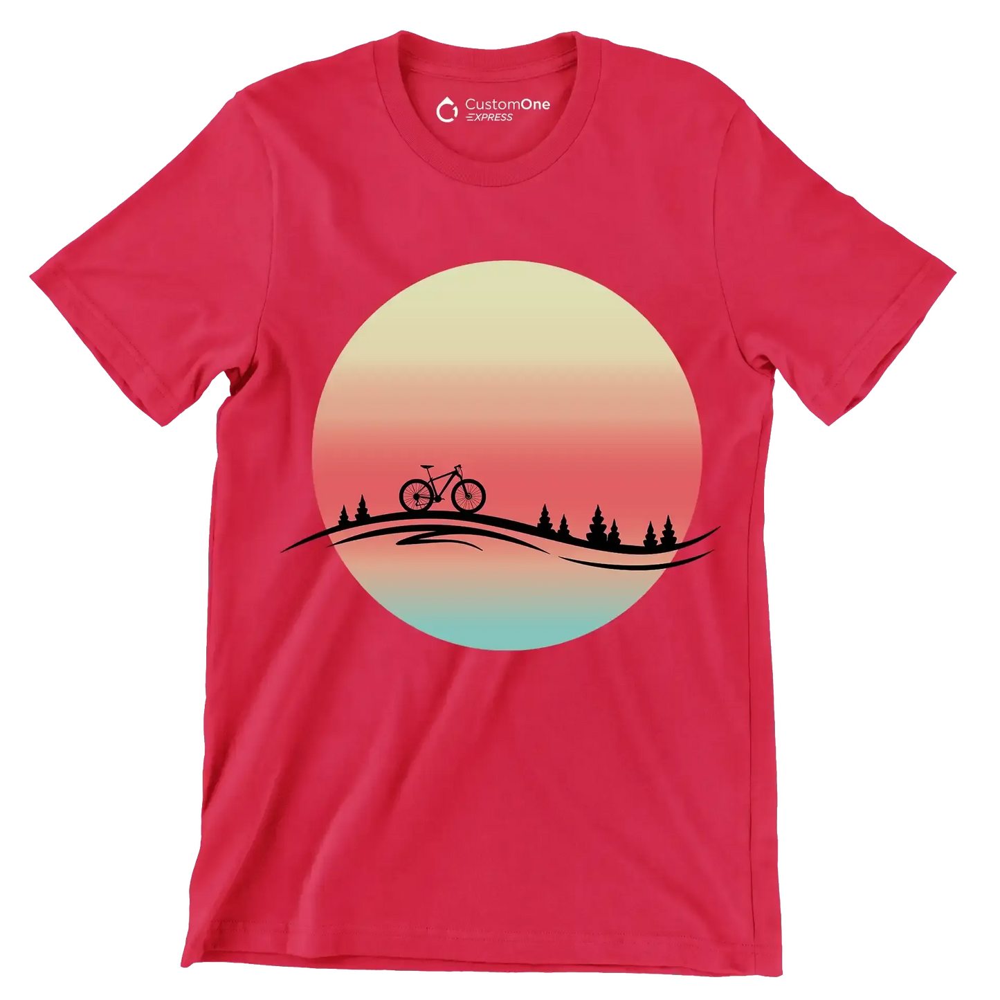 Sunset Ride T-Shirt – Serenity for Cyclists - Bicycle Themed T-Shirt-Red-S-Custom One Express