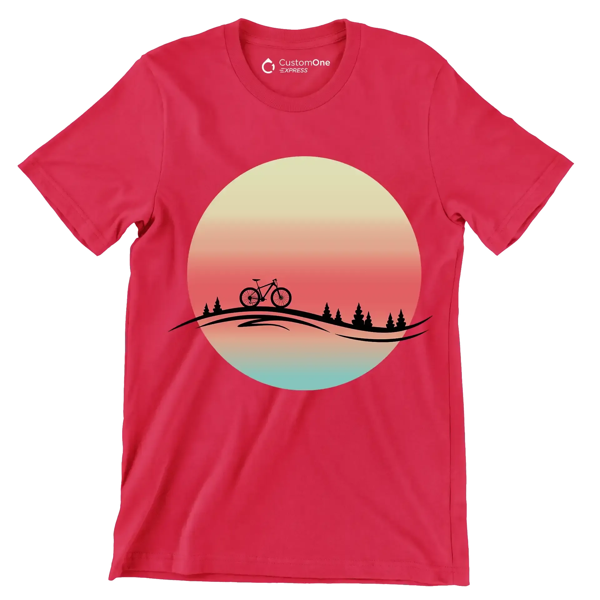 Sunset Ride T-Shirt – Serenity for Cyclists - Bicycle Themed T-Shirt-Red-S-Custom One Express