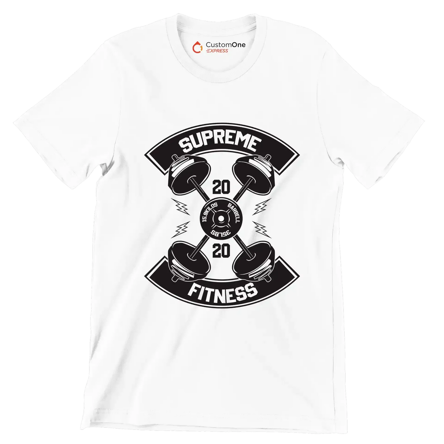 Supreme Fitness 20 20 Barbell 15.9 Kilos 35 Lbs - Gym Themed T-Shirt-White-S-Custom One Express