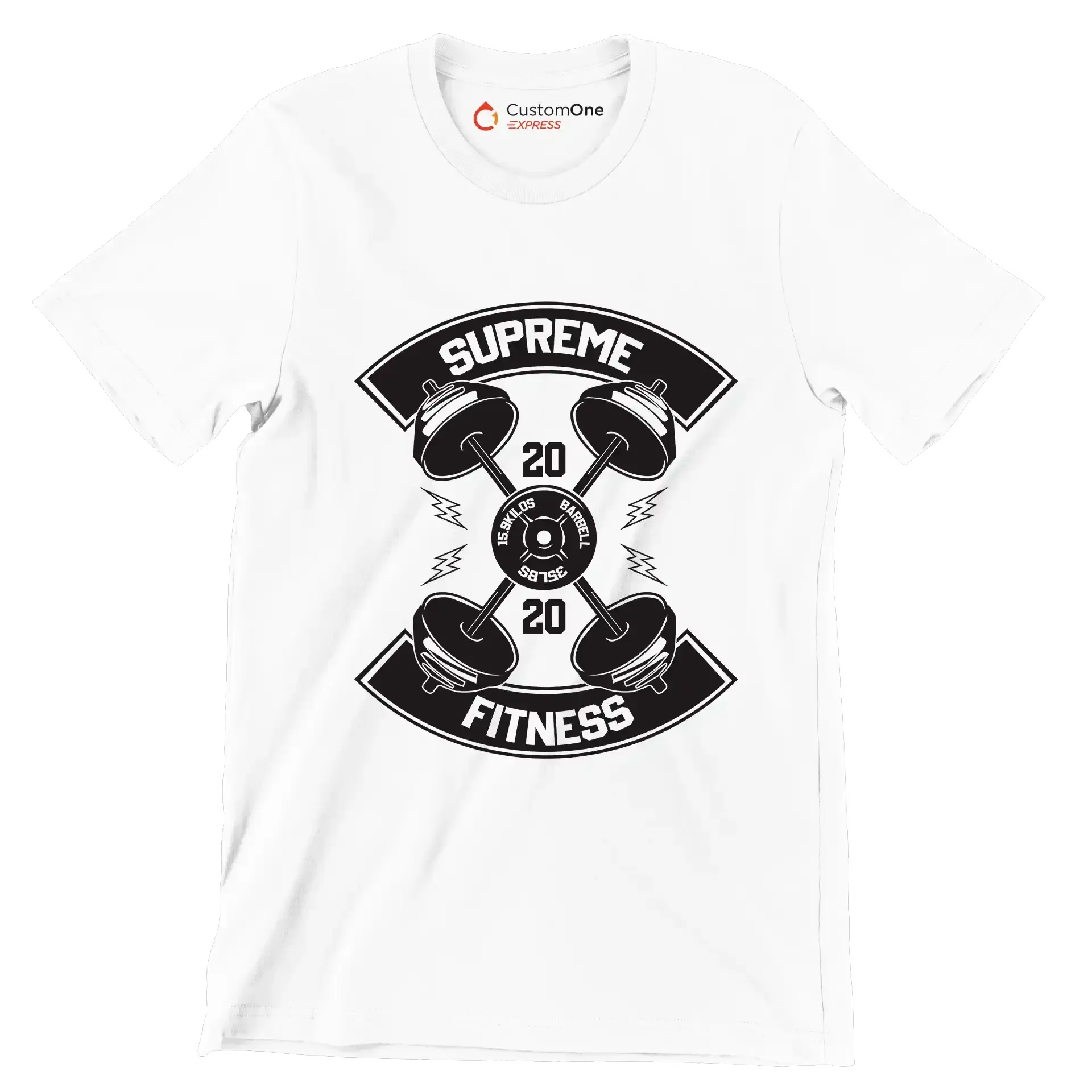 Supreme Fitness 20 20 Barbell 15.9 Kilos 35 Lbs - Gym Themed T-Shirt-White-S-Custom One Express