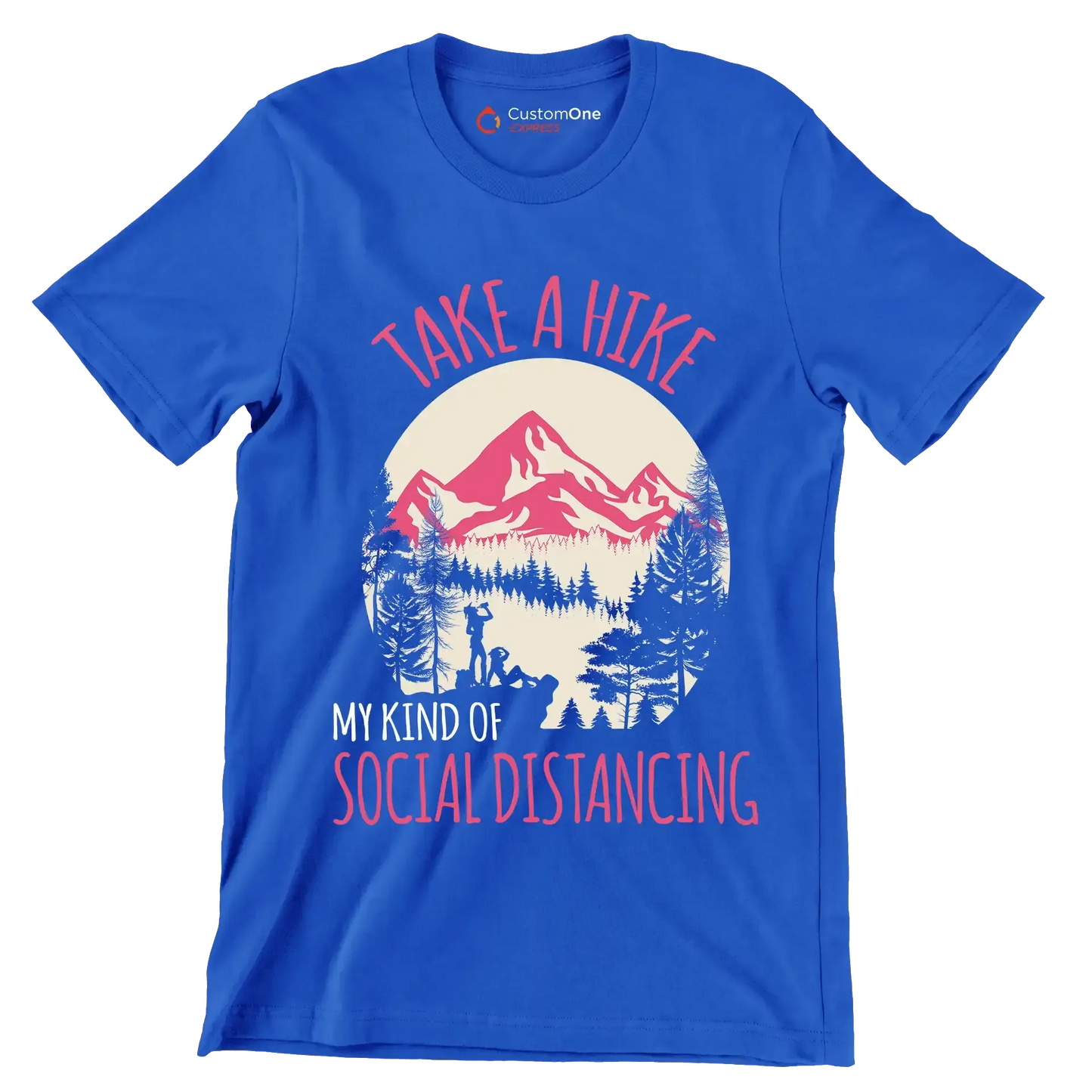 TAKE A HIKE MY KIND OF SOCIAL DISTANCING - Hiking Themed T-Shirt-Blue-S-Custom One Express