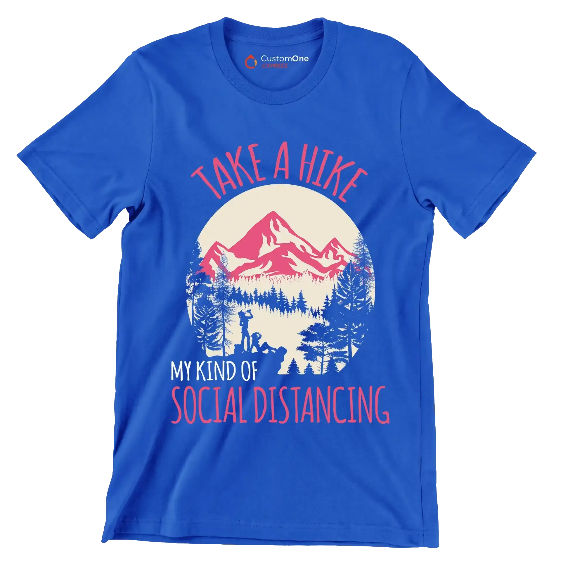 TAKE A HIKE MY KIND OF SOCIAL DISTANCING - Hiking Themed T-Shirt-Blue-S-Custom One Express