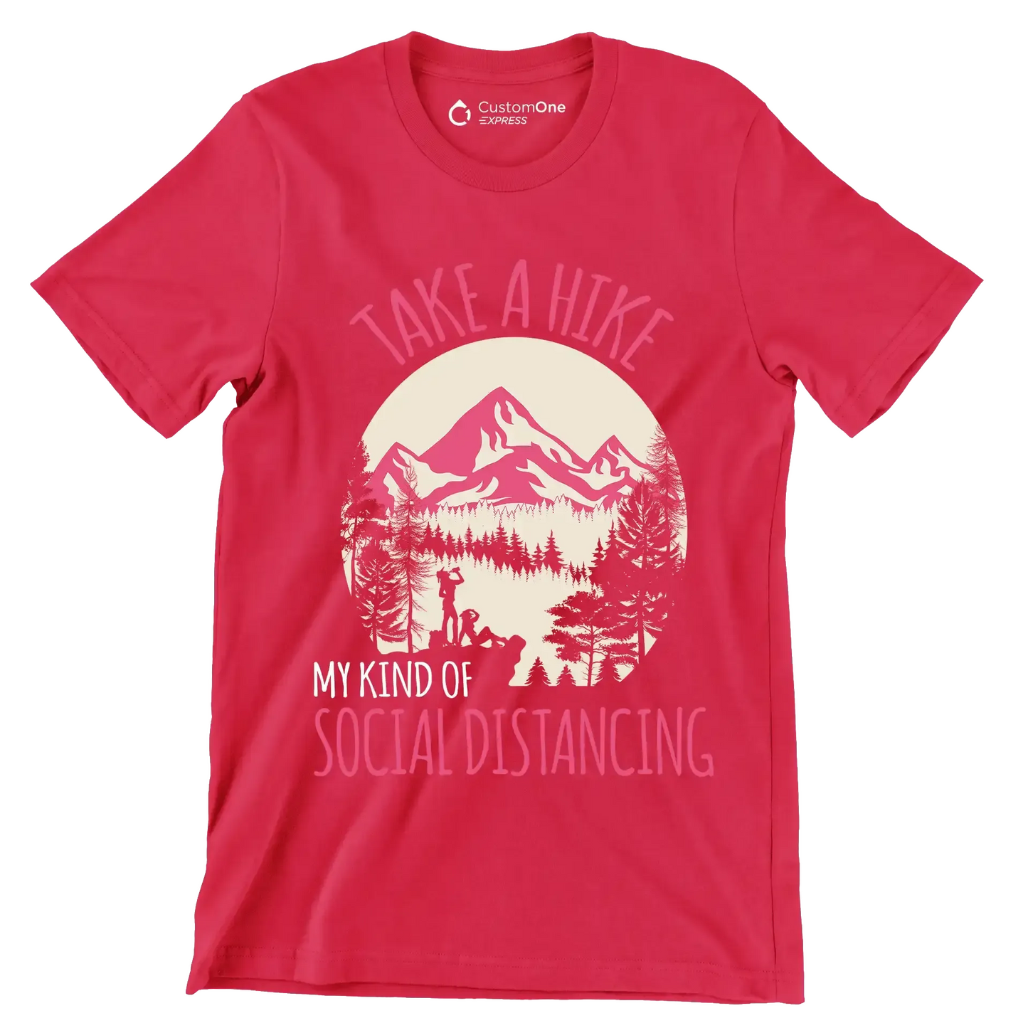 TAKE A HIKE MY KIND OF SOCIAL DISTANCING - Hiking Themed T-Shirt-Red-S-Custom One Express