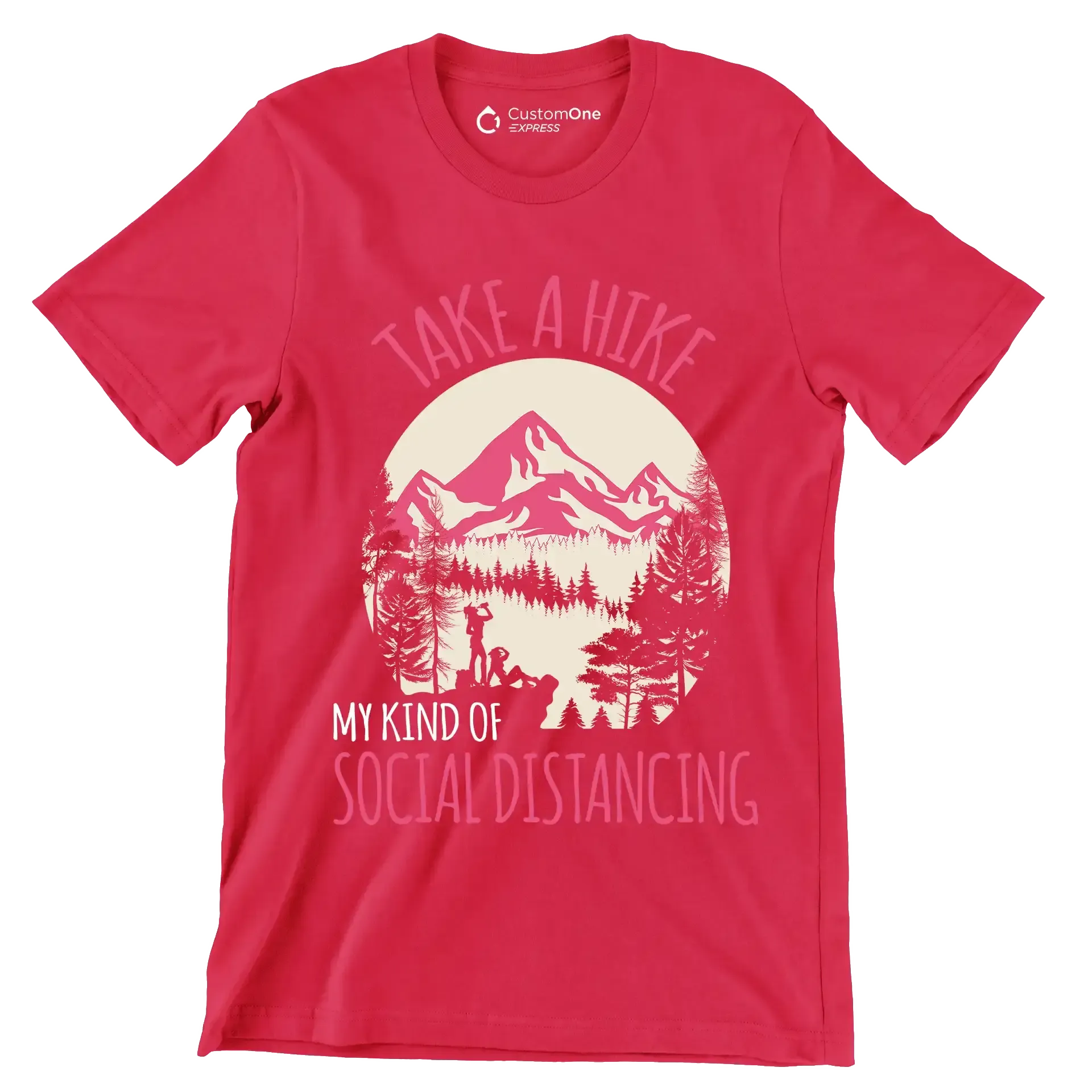 TAKE A HIKE MY KIND OF SOCIAL DISTANCING - Hiking Themed T-Shirt-Red-S-Custom One Express