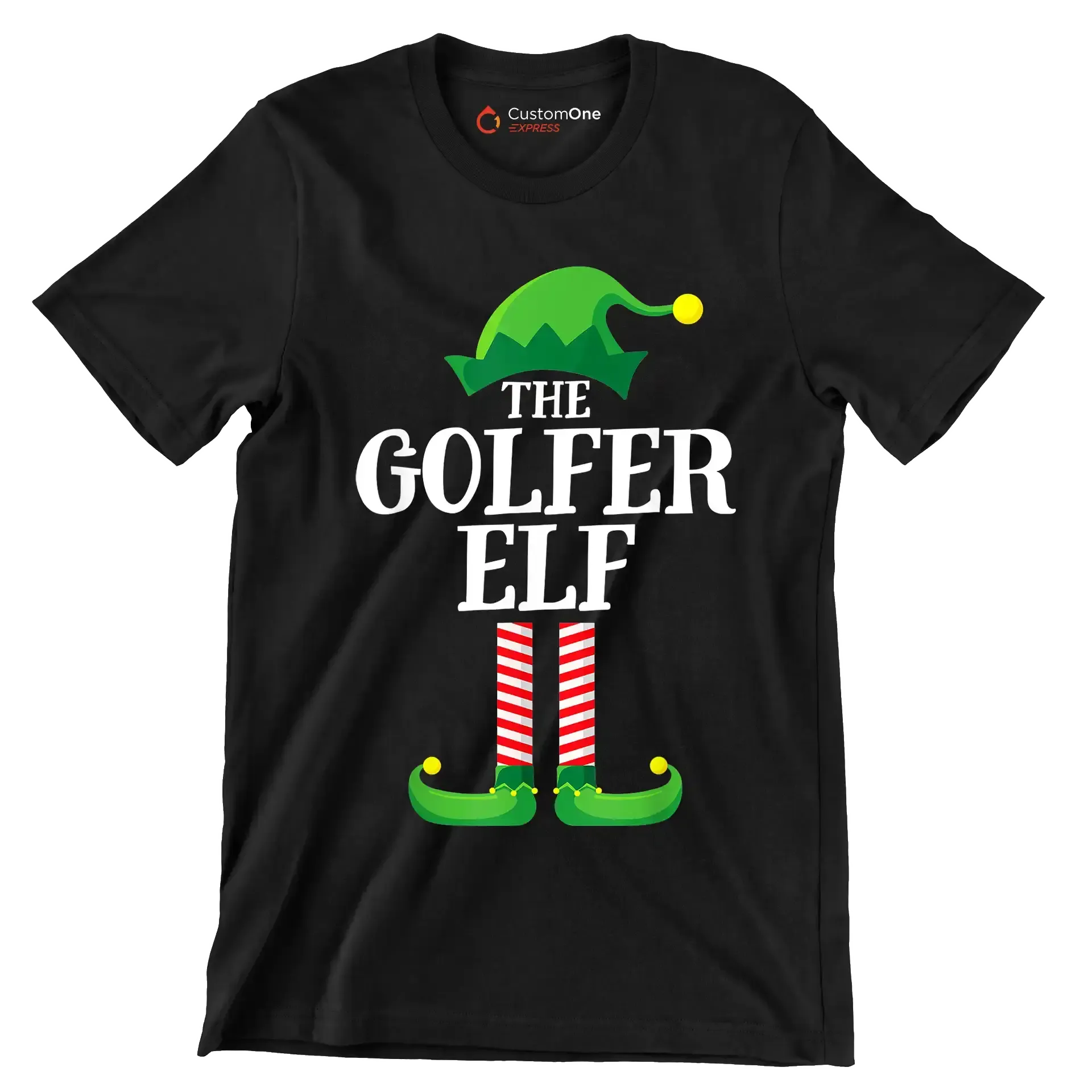 THE GOLFER ELF - Golf Themed T-Shirt-Black-S-Custom One Express