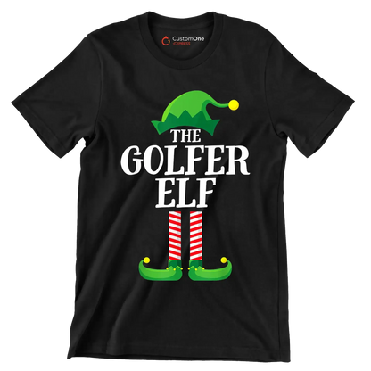 THE GOLFER ELF - Golf Themed T-Shirt-Black-S-Custom One Express
