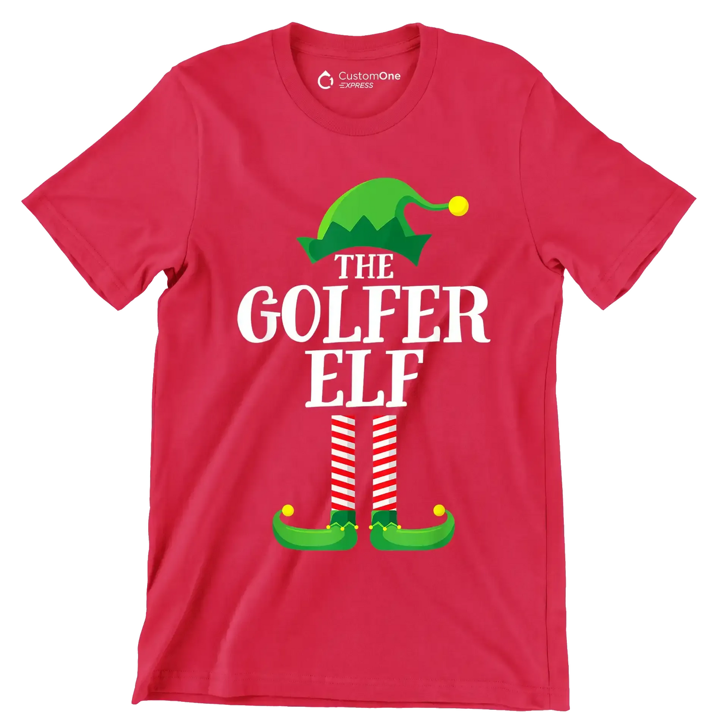 THE GOLFER ELF - Golf Themed T-Shirt-Red-S-Custom One Express