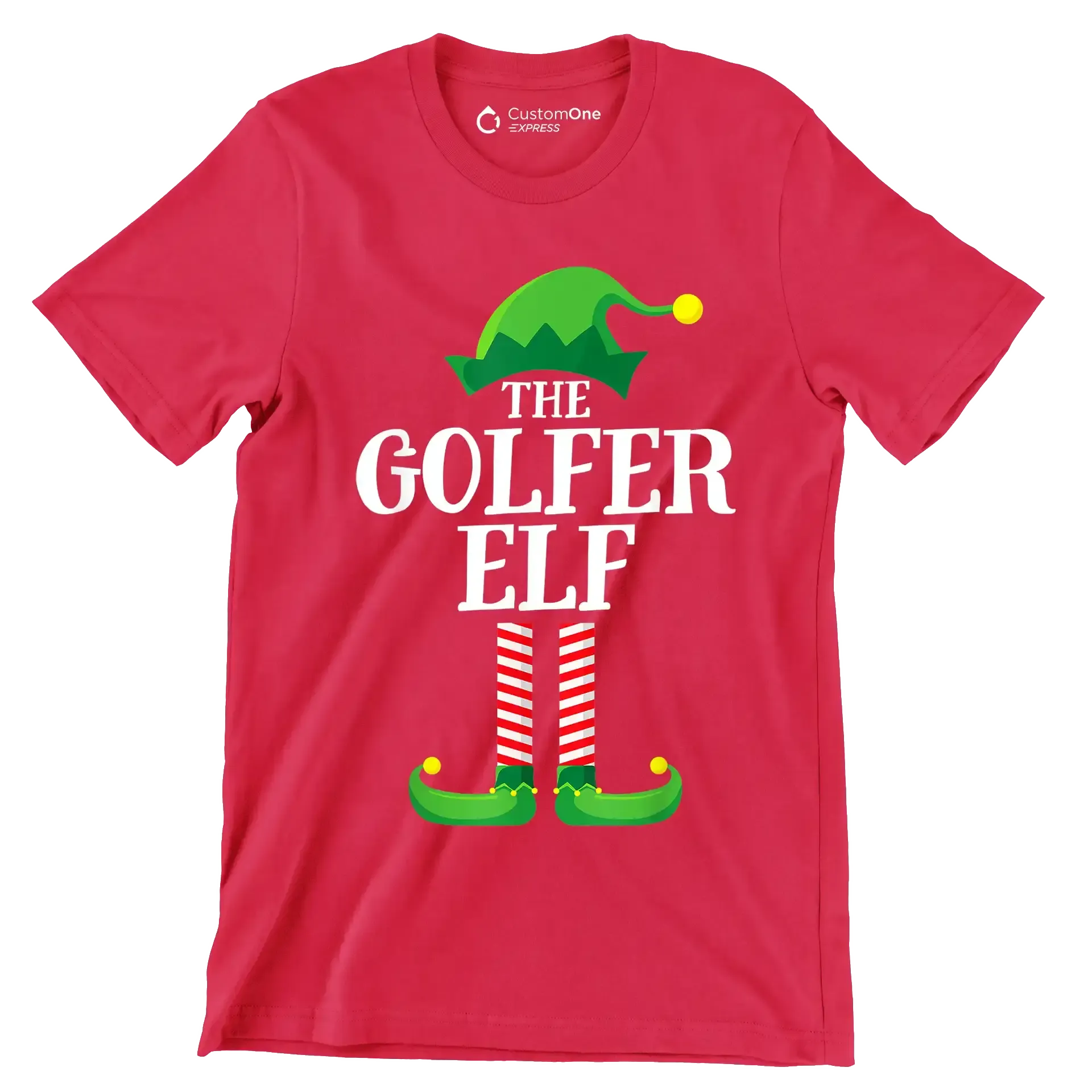 THE GOLFER ELF - Golf Themed T-Shirt-Red-S-Custom One Express