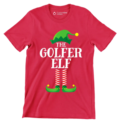 THE GOLFER ELF - Golf Themed T-Shirt-Red-S-Custom One Express