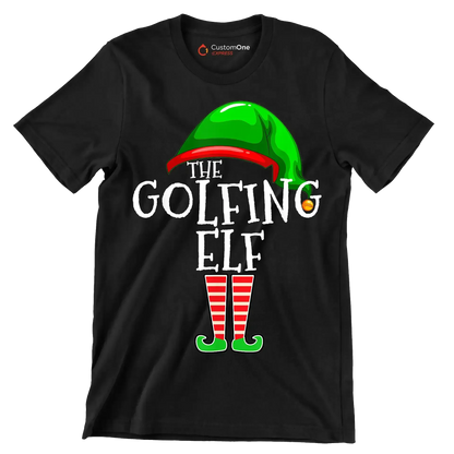 THE GOLFING ELF - Golf Themed T-Shirt-Black-S-Custom One Express