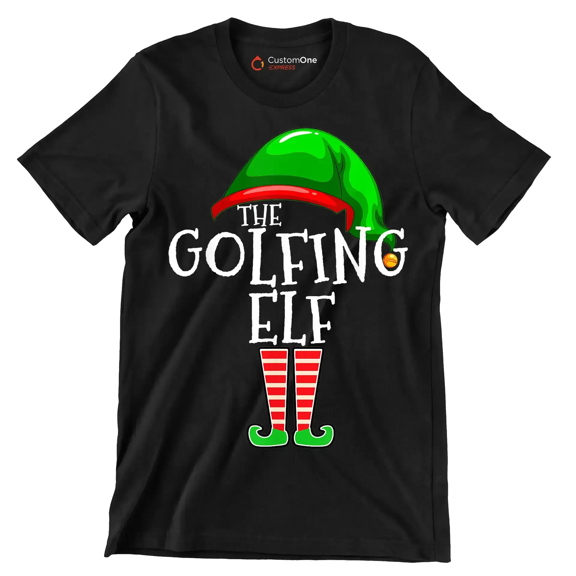 THE GOLFING ELF - Golf Themed T-Shirt-Black-S-Custom One Express