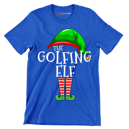 THE GOLFING ELF - Golf Themed T-Shirt-Blue-S-Custom One Express