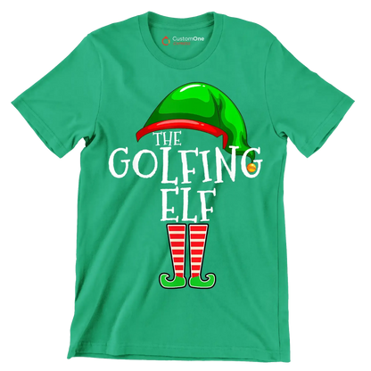 THE GOLFING ELF - Golf Themed T-Shirt-Green-S-Custom One Express