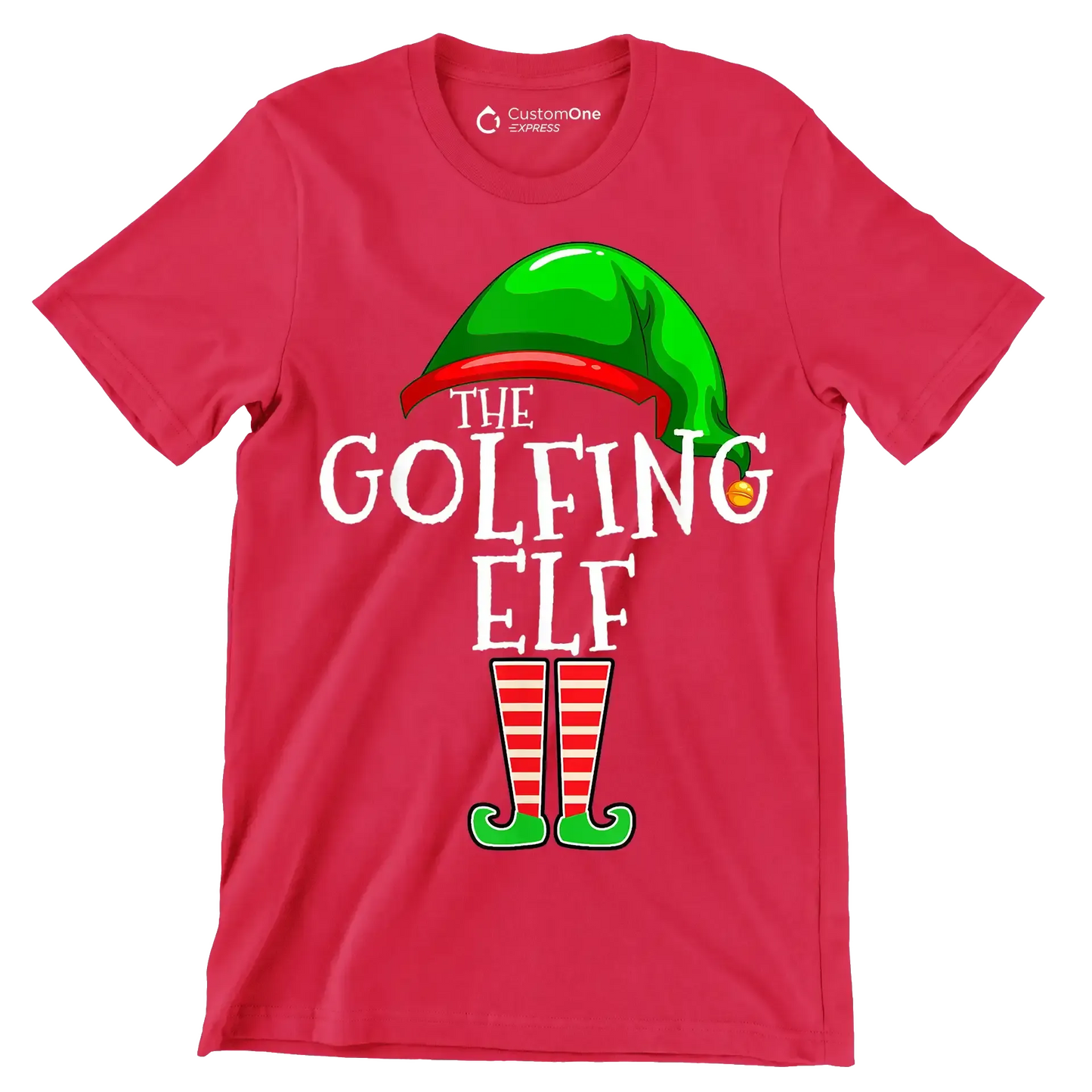 THE GOLFING ELF - Golf Themed T-Shirt-Red-S-Custom One Express
