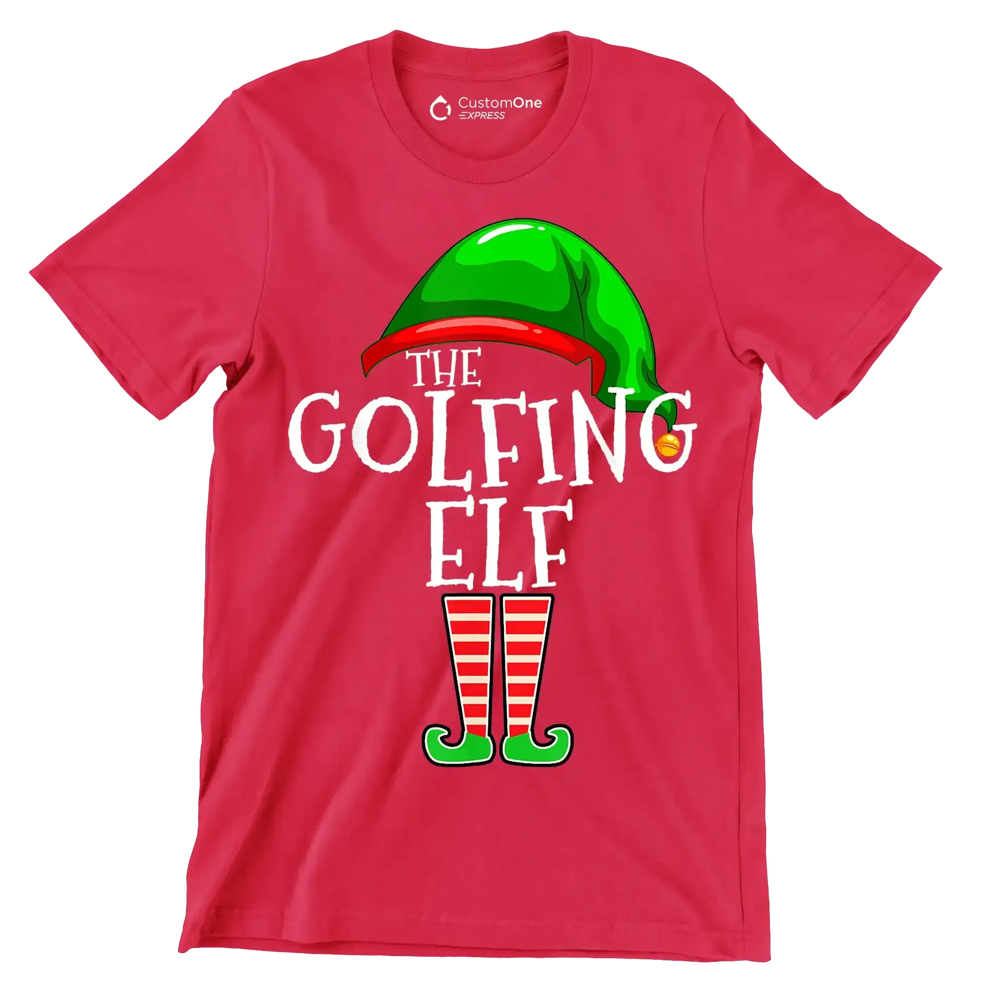 THE GOLFING ELF - Golf Themed T-Shirt-Red-S-Custom One Express