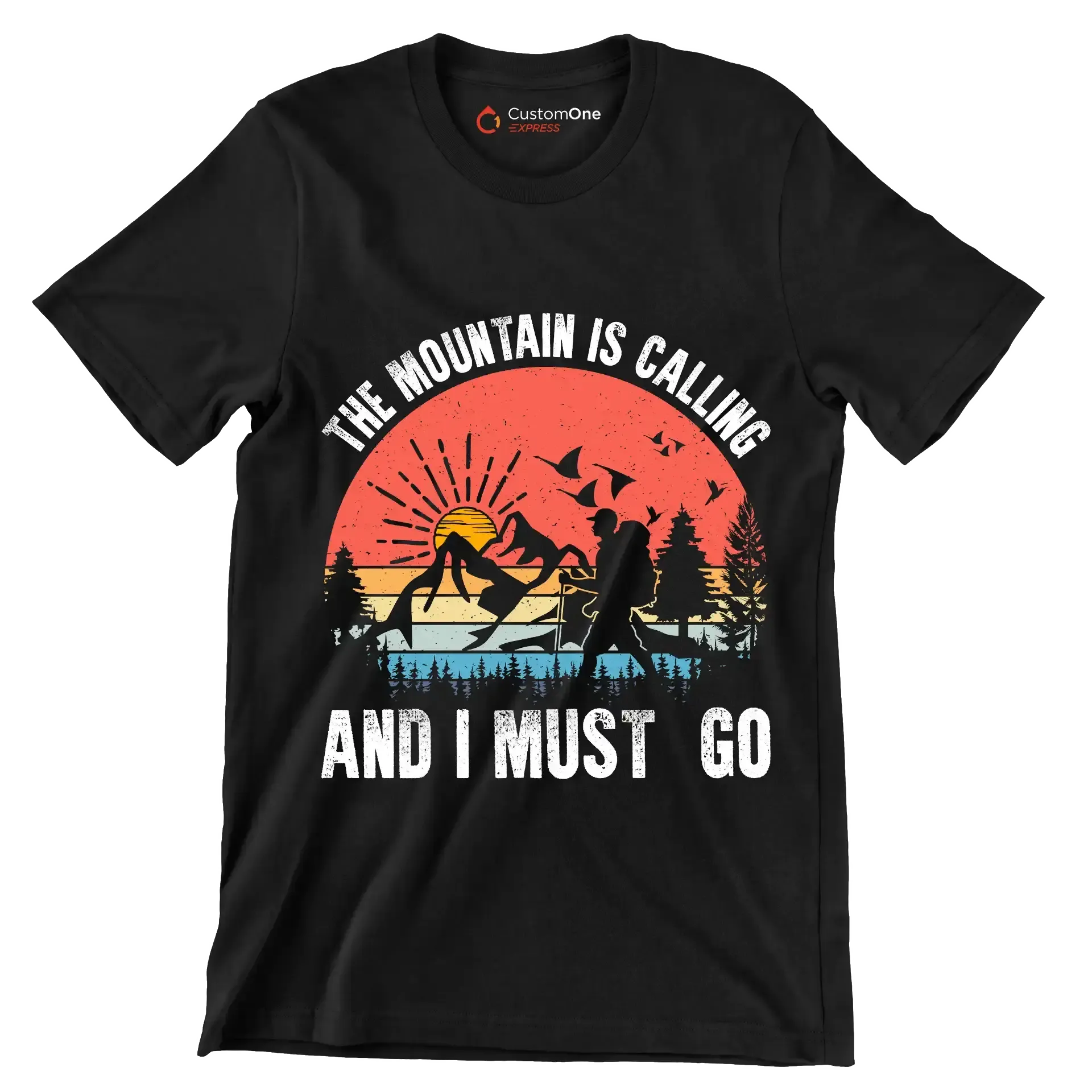 THE MOUNTAIN IS CALLING AND I MUST GO - Hiking Themed T-Shirt-Black-S-Custom One Express