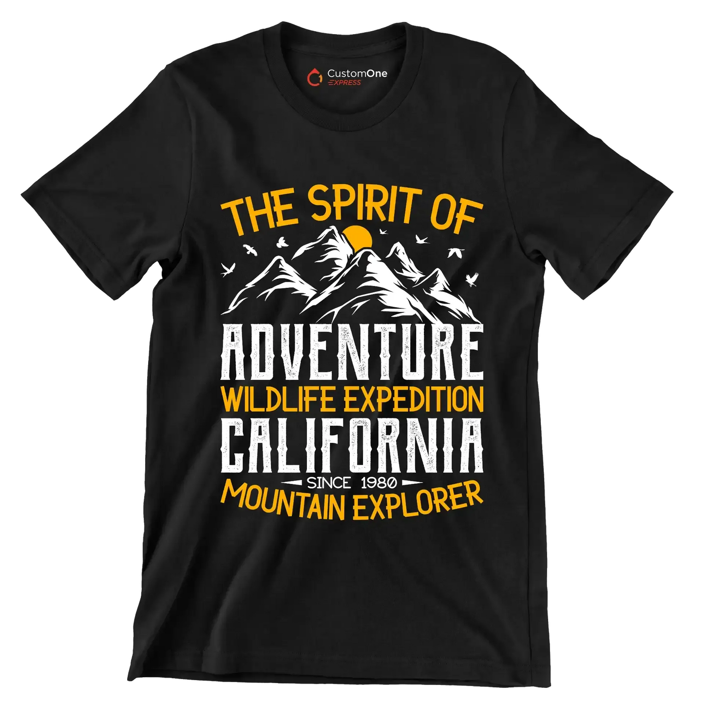 THE SPIRIT OF ADVENTURE WILDLIFE EXPEDITION CALIFORNIA SINCE 1980 MOUNTAIN EXPLORER - Hiking Themed T-Shirt-Black-S-Custom One Express