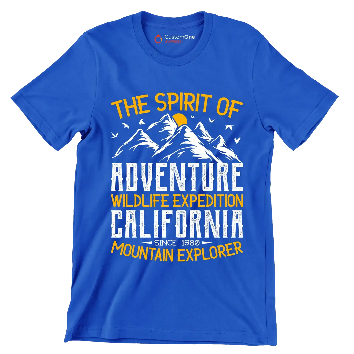 THE SPIRIT OF ADVENTURE WILDLIFE EXPEDITION CALIFORNIA SINCE 1980 MOUNTAIN EXPLORER - Hiking Themed T-Shirt-Blue-S-Custom One Express