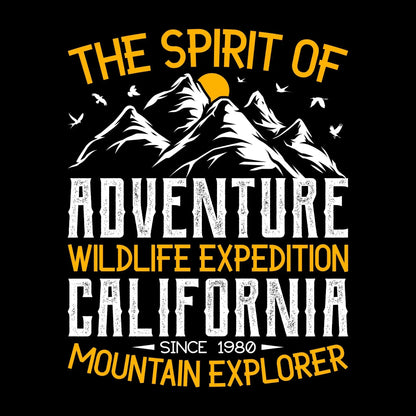 THE SPIRIT OF ADVENTURE WILDLIFE EXPEDITION CALIFORNIA SINCE 1980 MOUNTAIN EXPLORER - Hiking Themed T-Shirt-Black-S-Custom One Express