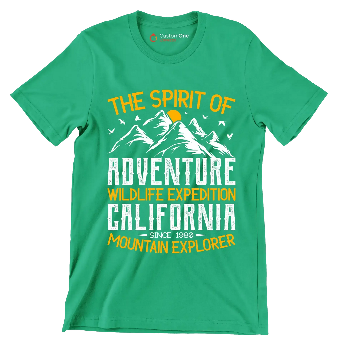 THE SPIRIT OF ADVENTURE WILDLIFE EXPEDITION CALIFORNIA SINCE 1980 MOUNTAIN EXPLORER - Hiking Themed T-Shirt-Green-S-Custom One Express