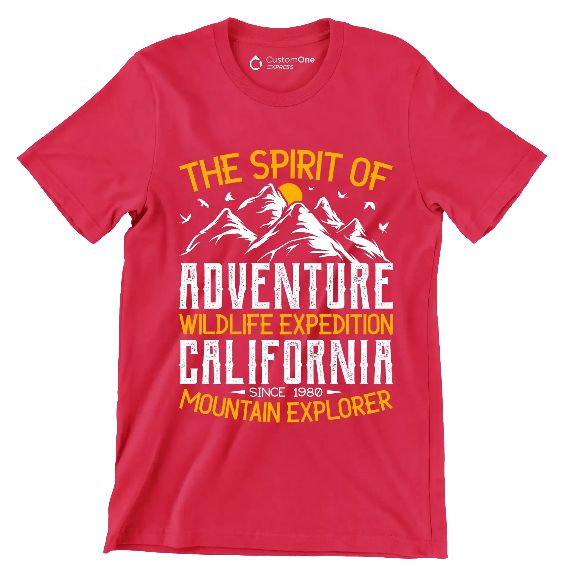 THE SPIRIT OF ADVENTURE WILDLIFE EXPEDITION CALIFORNIA SINCE 1980 MOUNTAIN EXPLORER - Hiking Themed T-Shirt-Red-S-Custom One Express