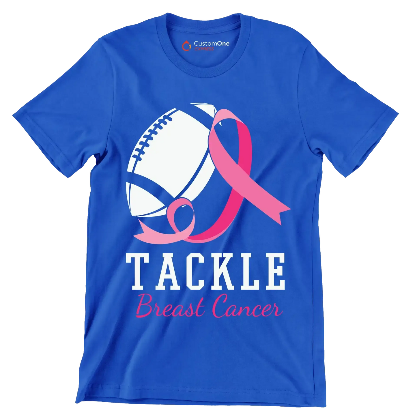 Tackle Breast Cancer - Breast Cancer Awareness T-Shirt-Blue-S-Custom One Express