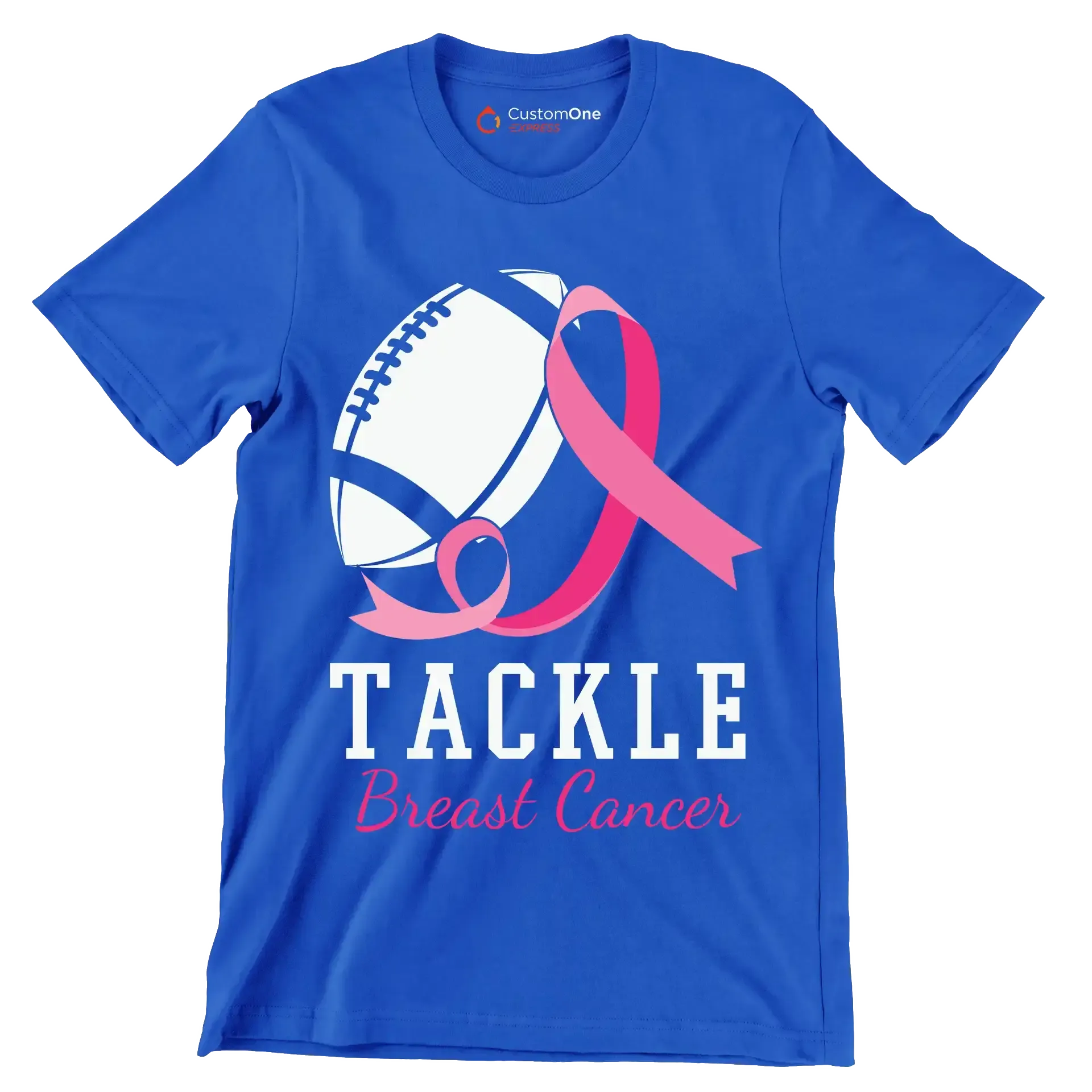 Tackle Breast Cancer - Breast Cancer Awareness T-Shirt-Blue-S-Custom One Express