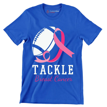 Tackle Breast Cancer - Breast Cancer Awareness T-Shirt-Blue-S-Custom One Express
