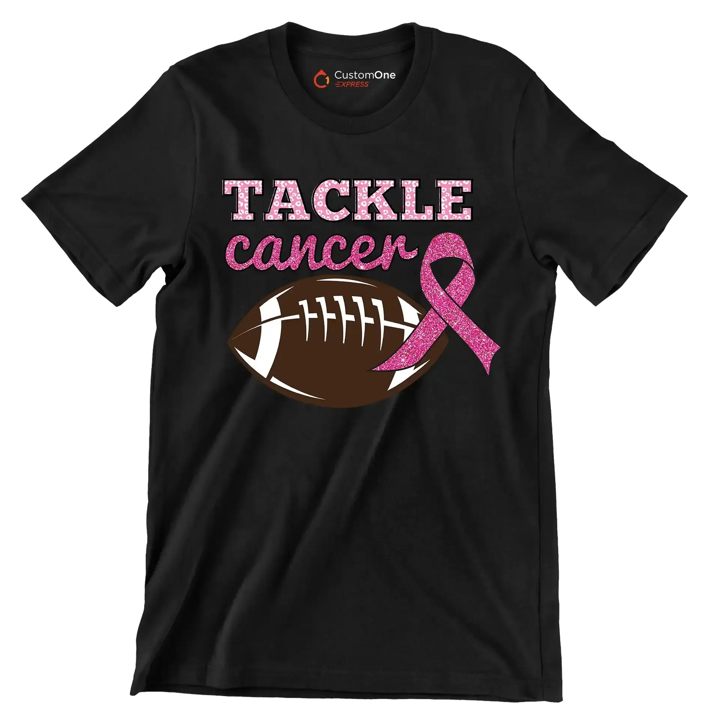 Tackle Cancer - Breast Cancer Awareness T-Shirt-Black-S-Custom One Express