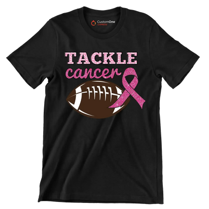Tackle Cancer - Breast Cancer Awareness T-Shirt-Black-S-Custom One Express