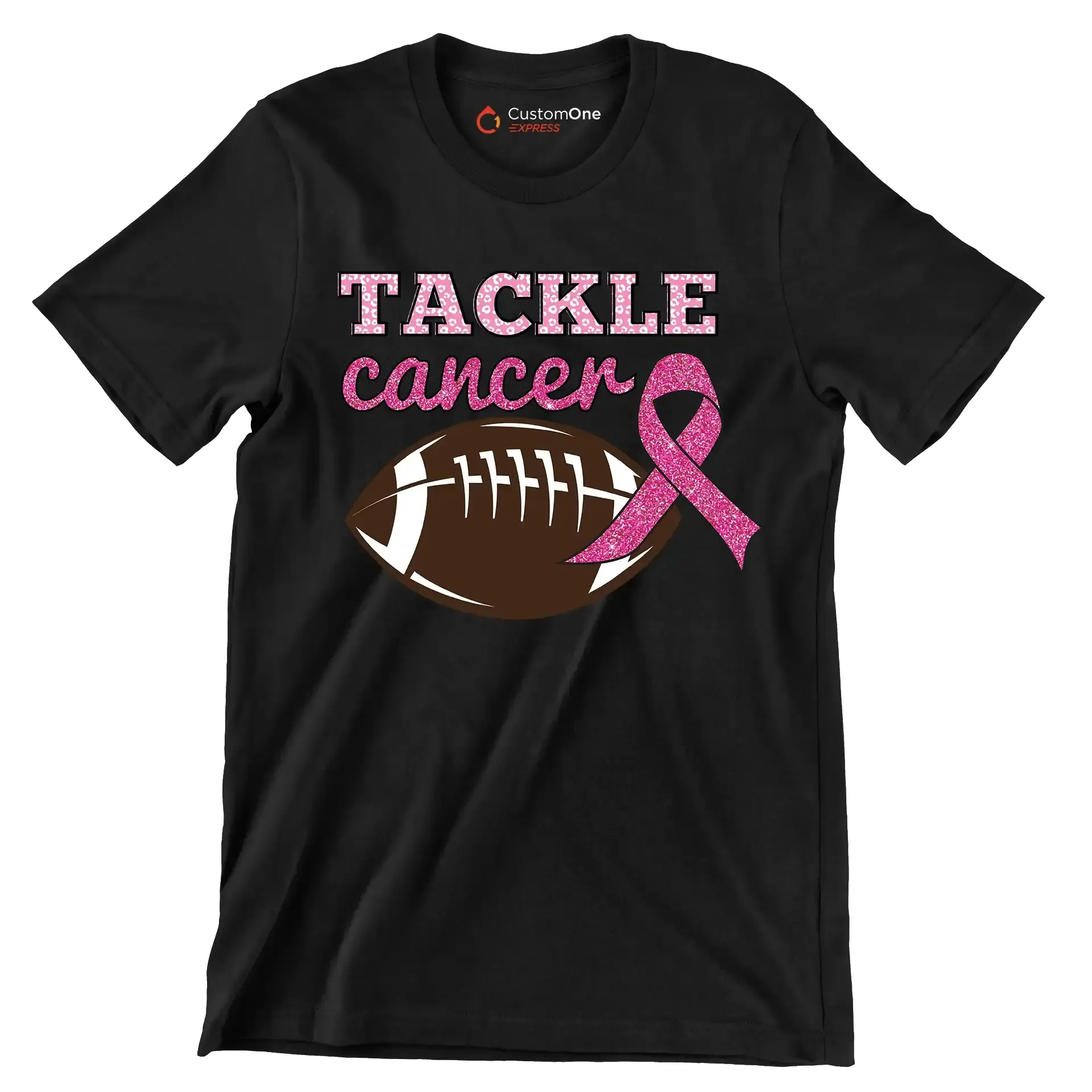 Tackle Cancer - Breast Cancer Awareness T-Shirt-Black-S-Custom One Express