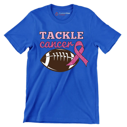 Tackle Cancer - Breast Cancer Awareness T-Shirt-Blue-S-Custom One Express