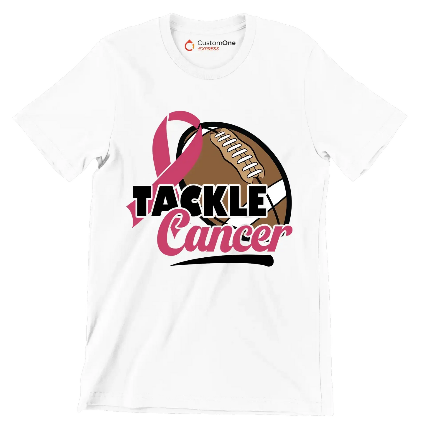 Tackle Cancer - Breast Cancer Awareness T-Shirt-White-S-Custom One Express