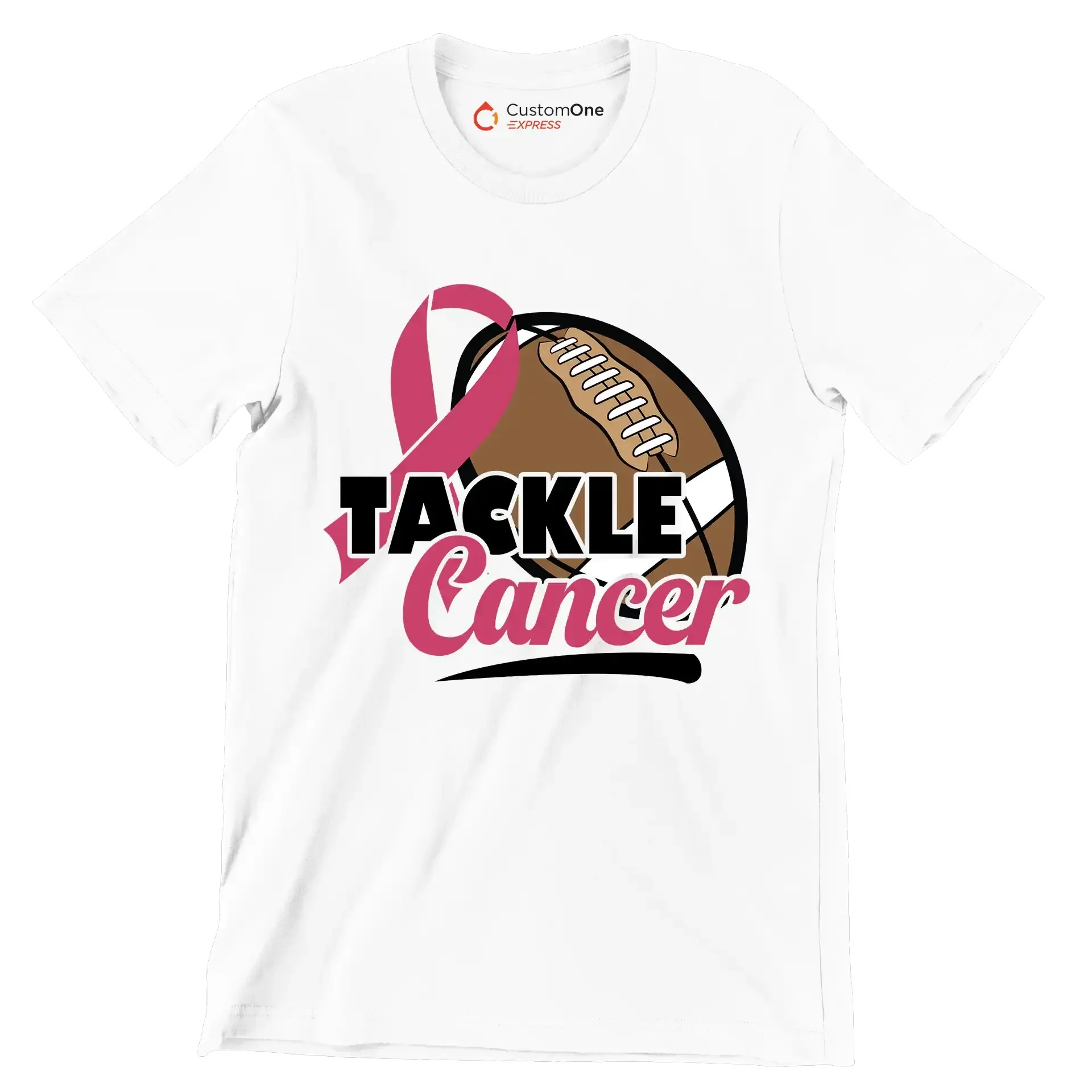 Tackle Cancer - Breast Cancer Awareness T-Shirt-White-S-Custom One Express