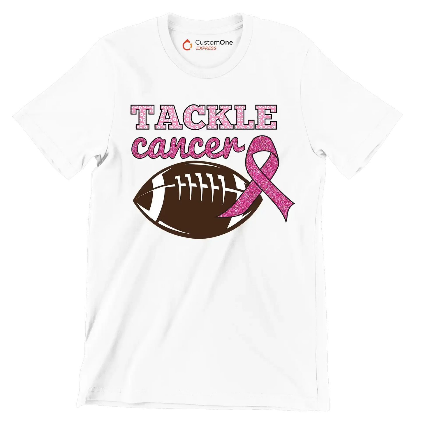 Tackle Cancer - Breast Cancer Awareness T-Shirt-White-S-Custom One Express
