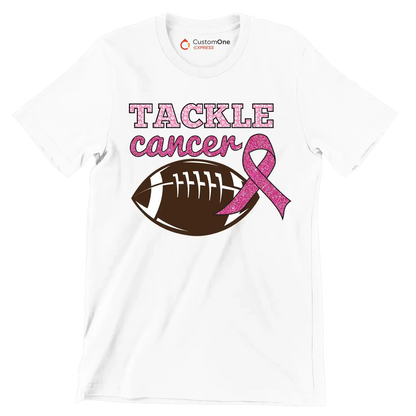 Tackle Cancer - Breast Cancer Awareness T-Shirt-White-S-Custom One Express