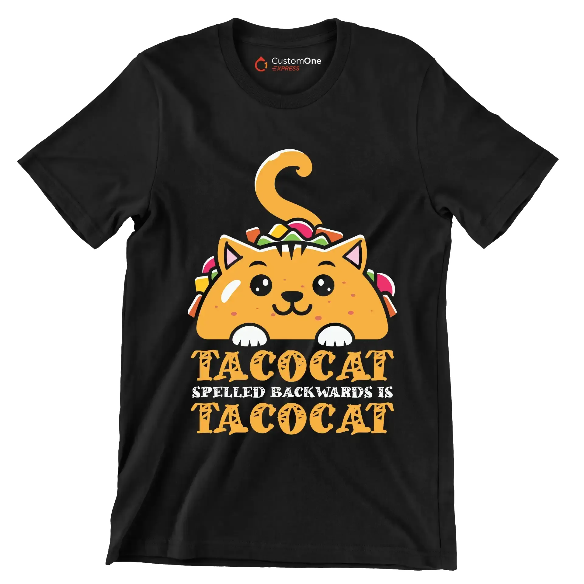 Tacocat Spelled Backwards is Tacocat - Cat Themed T-Shirt-Black-S-Custom One Express