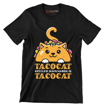 Tacocat Spelled Backwards is Tacocat - Cat Themed T-Shirt-Black-S-Custom One Express