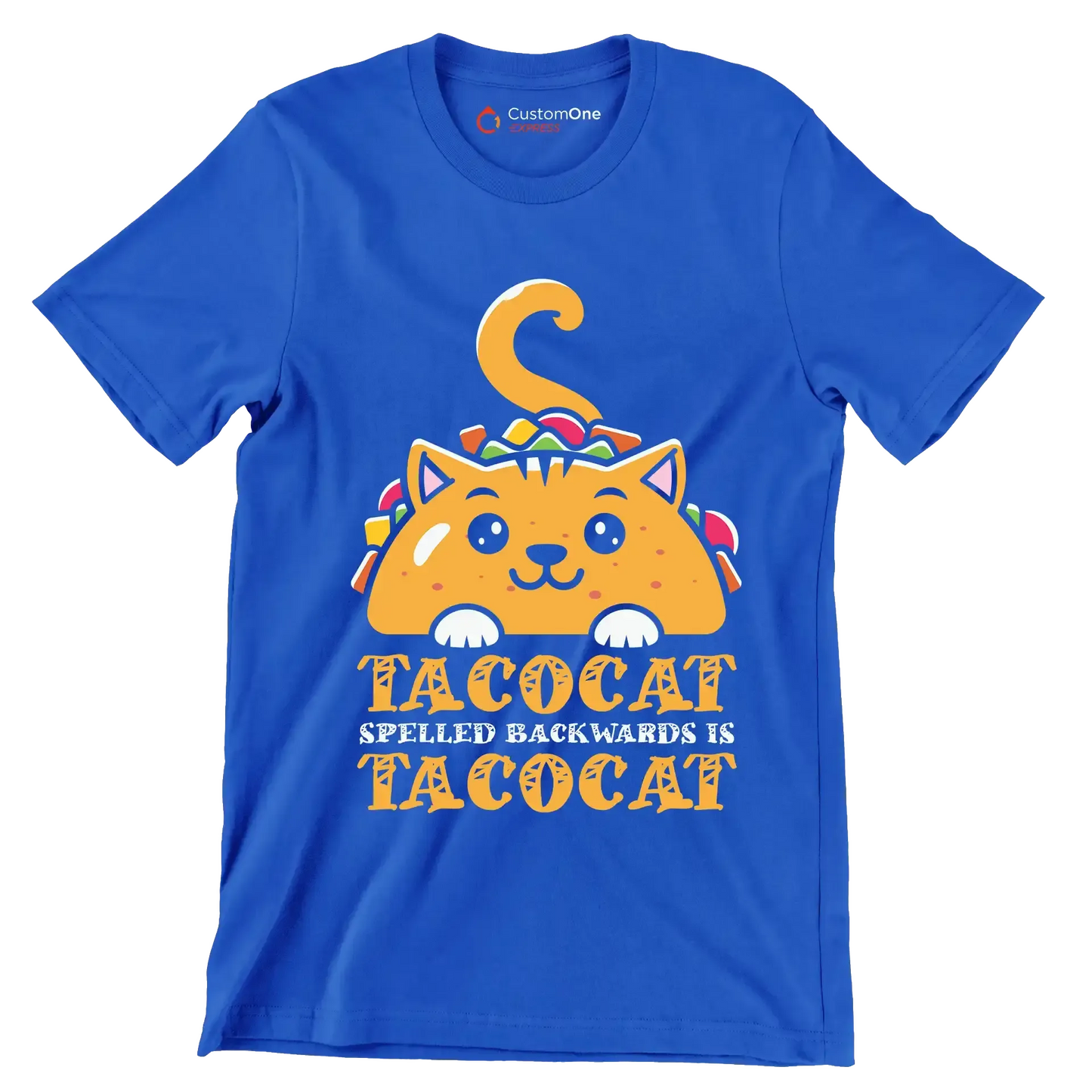 Tacocat Spelled Backwards is Tacocat - Cat Themed T-Shirt-Blue-S-Custom One Express