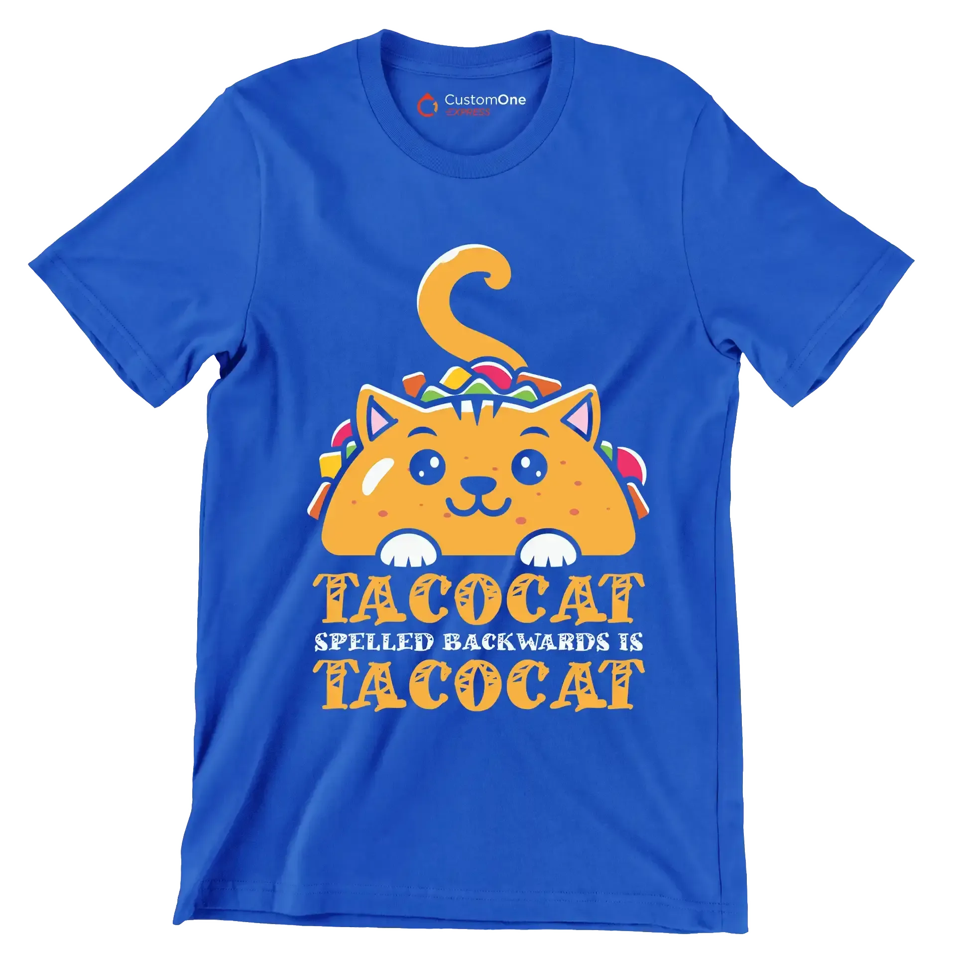 Tacocat Spelled Backwards is Tacocat - Cat Themed T-Shirt-Blue-S-Custom One Express