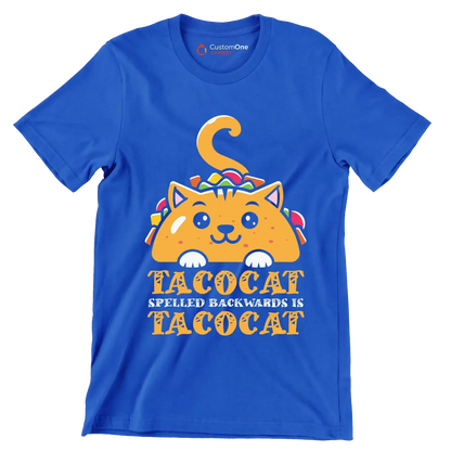 Tacocat Spelled Backwards is Tacocat - Cat Themed T-Shirt-Blue-S-Custom One Express