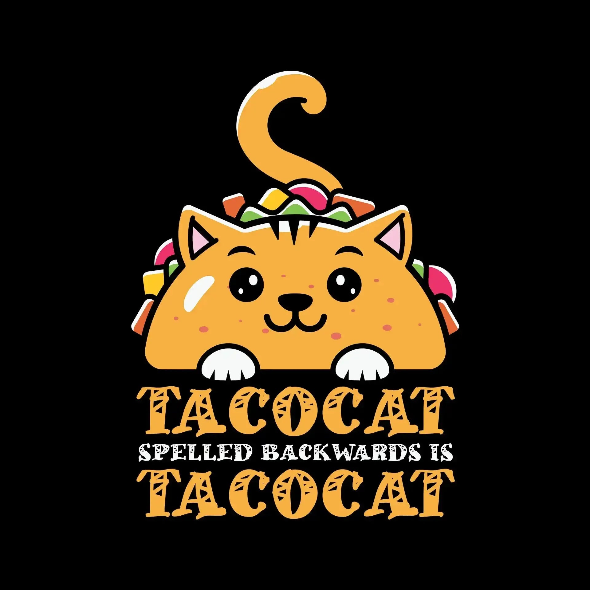 Tacocat Spelled Backwards is Tacocat - Cat Themed T-Shirt-Black-S-Custom One Express