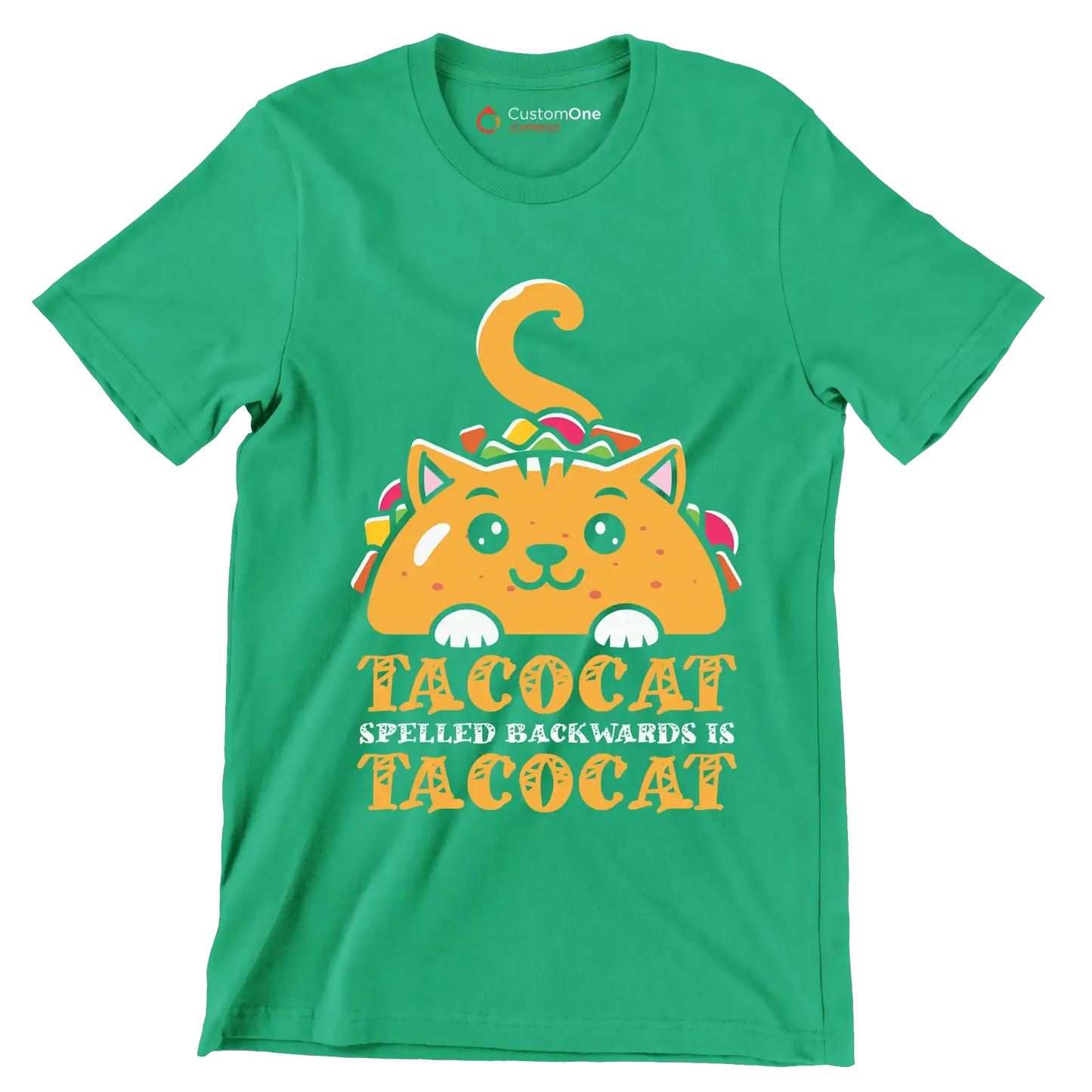 Tacocat Spelled Backwards is Tacocat - Cat Themed T-Shirt-Green-S-Custom One Express