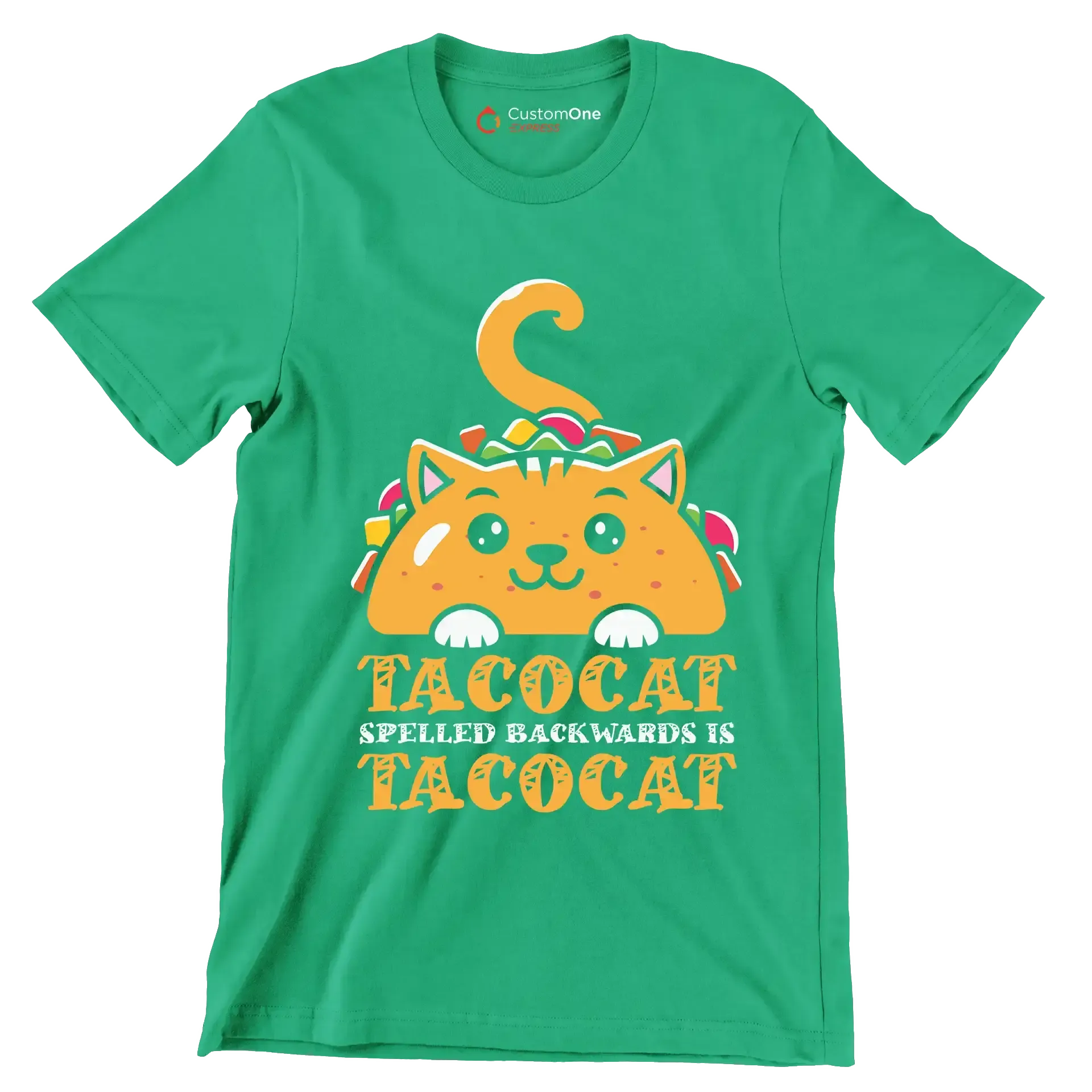 Tacocat Spelled Backwards is Tacocat - Cat Themed T-Shirt-Green-S-Custom One Express