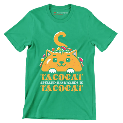 Tacocat Spelled Backwards is Tacocat - Cat Themed T-Shirt-Green-S-Custom One Express