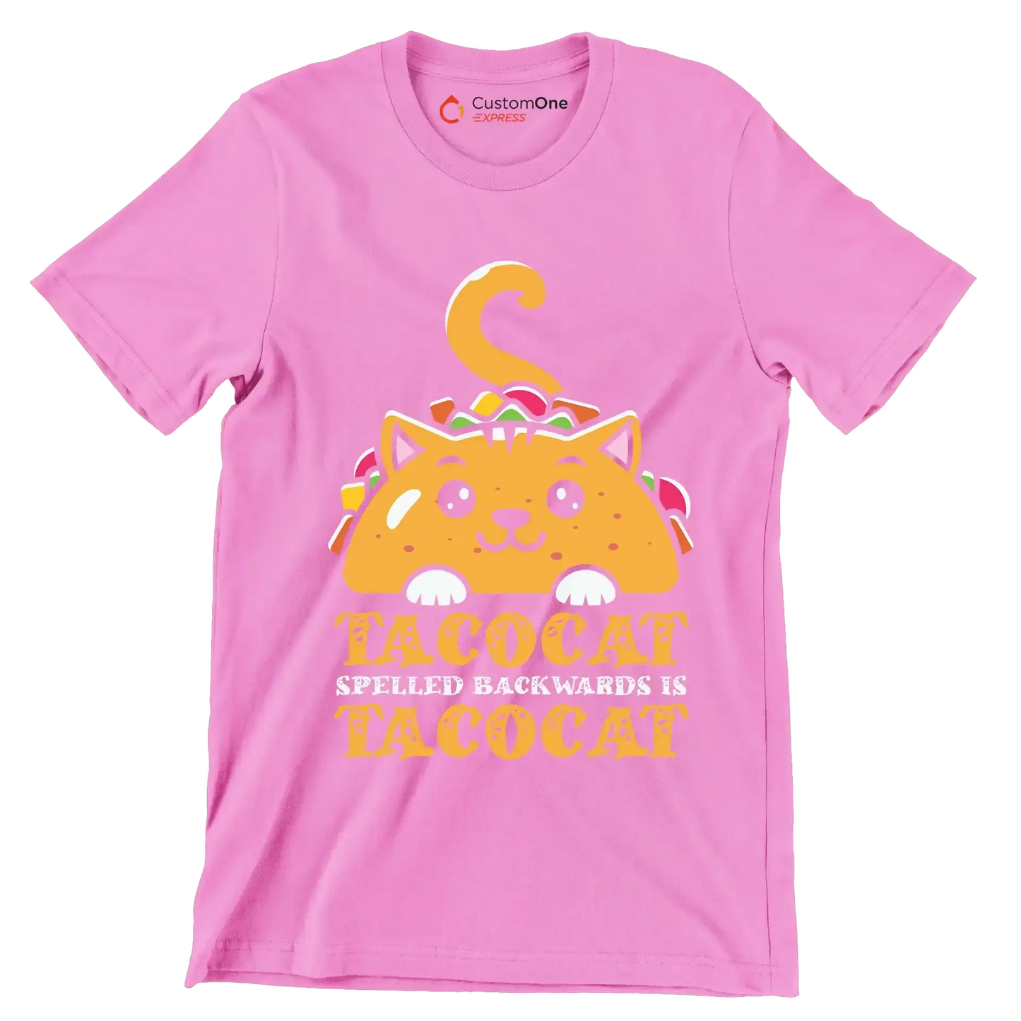 Tacocat Spelled Backwards is Tacocat - Cat Themed T-Shirt-Pink-S-Custom One Express